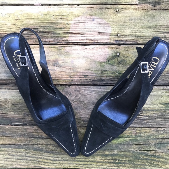 Black Suede Slingback Heels - Picture 3 of 8